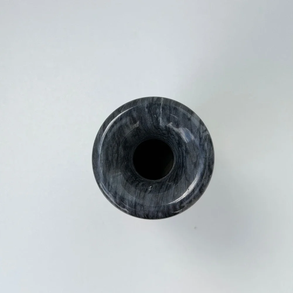 Vintage Marble Stone Vase Black Swirl Polished Handmade Castlecore Old World